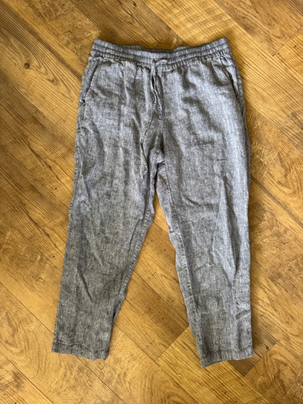 Lands' End Blue Pull On Elastic Waist Drawstring Linen Pants Women’s Size 12